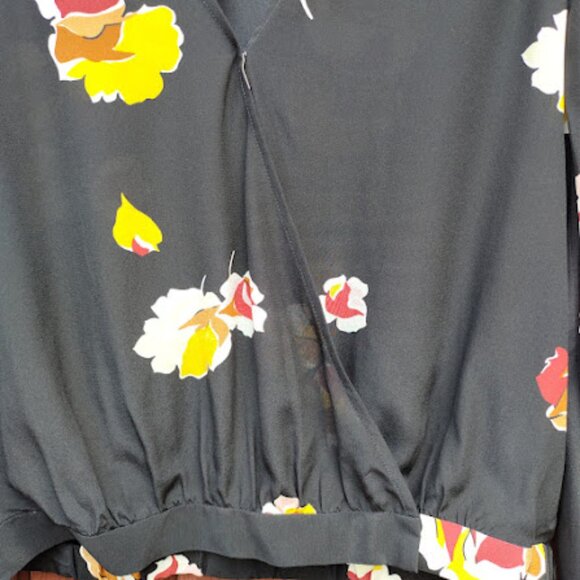 MADEWELL | NWT Black Silk Wrap Top Gallery Floral Long Balloon Sleeve Blouse M - Picture 8 of 16